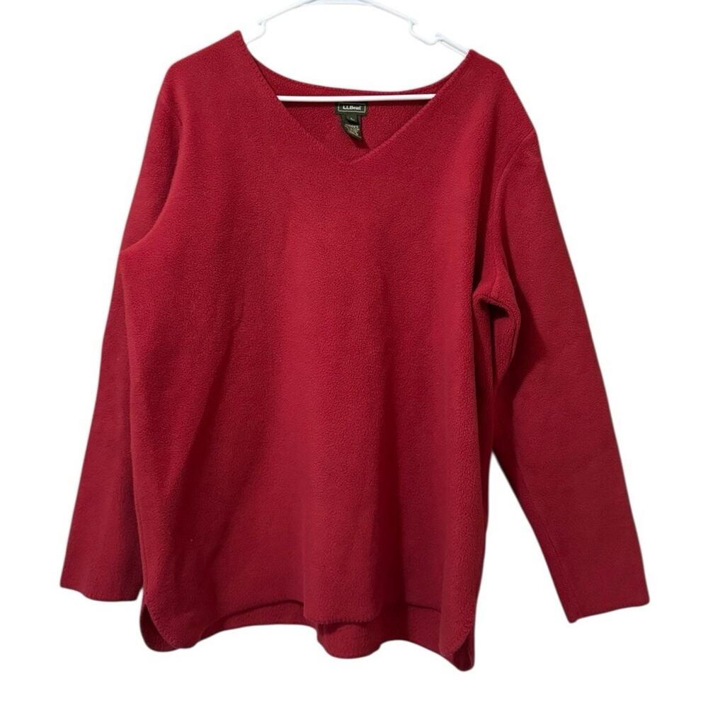 LL Bean Women Size Large Red V Neck Sweater Red Polyester Blend Classic Vintage